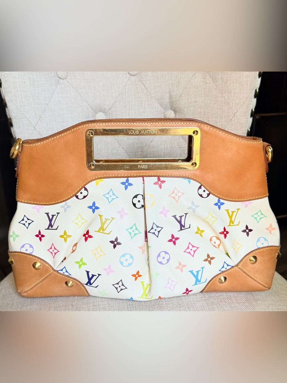 Louis Vuitton Murakami JUDY MM White Multicolor Shoulder Tote Handbag RARE!